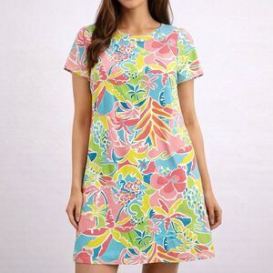 Katherine Way Floral Dress 2XL Colorful Tropical Shift Mini Coastal Beach